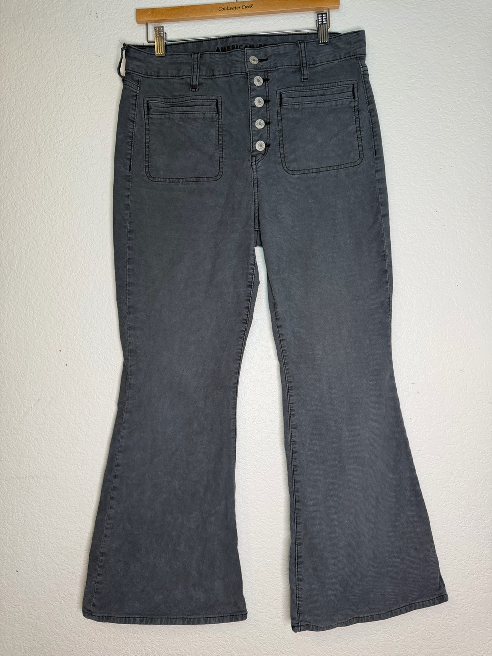 American Eagle Outfitters Charcoal Gray High-Rise Flare Corduroy Jeans, 12S
